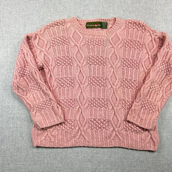 Vintage Outback Red Cable Knit Sweater Women's Medium Pink Ramie Cotton Preppy - Picture 1 of 9